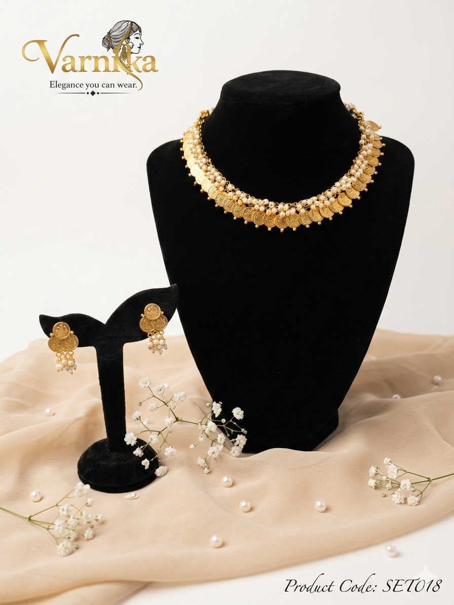 The Lakshmi Coin & Pearl Choker Set - SET018