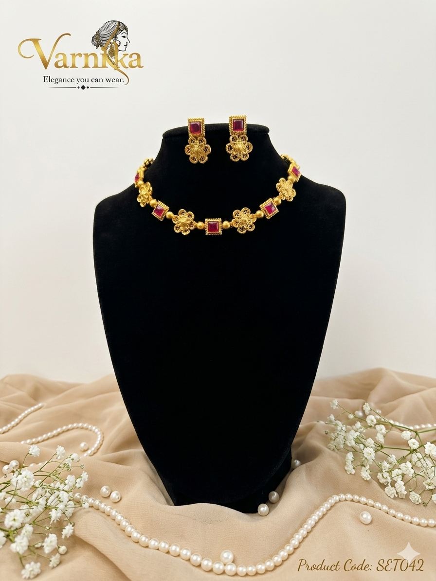 The Aadya Filigree Short Necklace Set - SET042