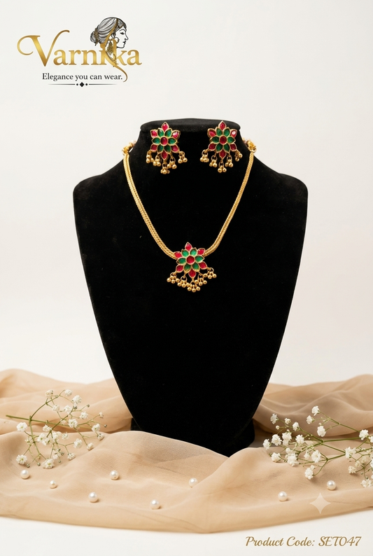 SET047 - Aadhya Floral Enamel Short Necklace Set