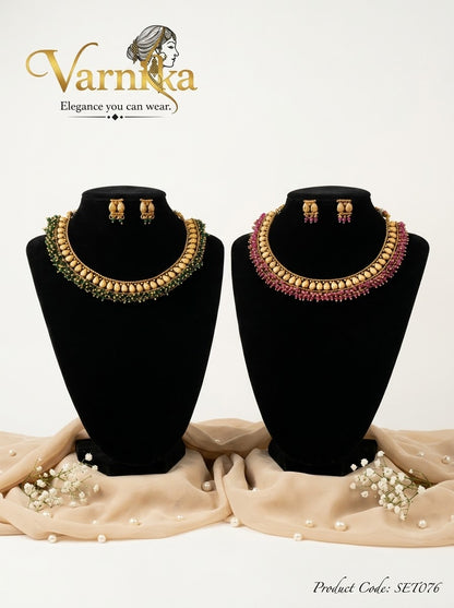 SET076 - The Tarini Antique Beaded Short Necklace Set