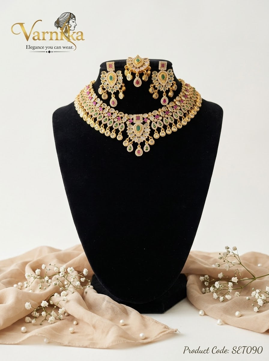 SET090 -  Royal Polki & Multi-Stone Choker Set with Netti Chutti