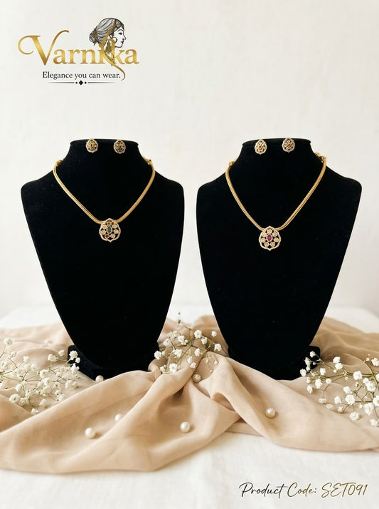 SET091 - Ananya Classic Floral CZ Short Necklace Set