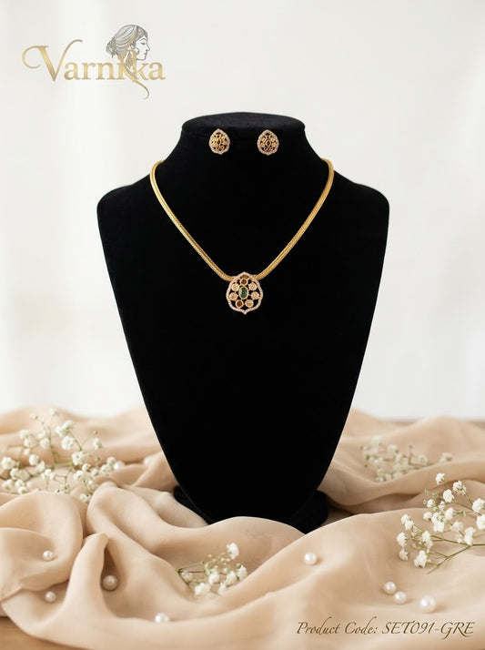 SET091 - Ananya Classic Floral CZ Short Necklace Set