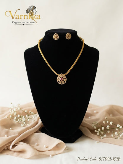 SET091 - Ananya Classic Floral CZ Short Necklace Set