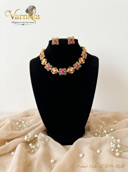 SET094 - Antique Gold-Tone Matte Filigree Choker & Stud Earrings Set