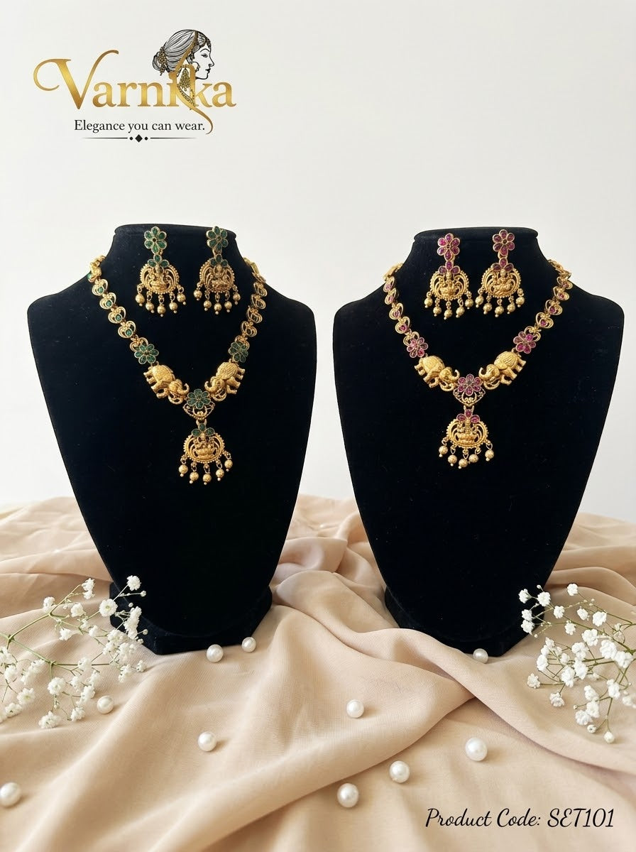 SET101 - Gaja Lakshmi Antique Matte Necklace Set