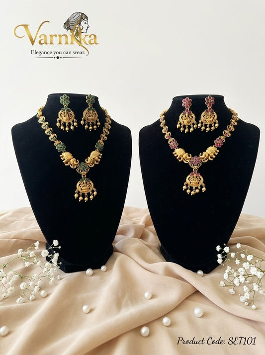 SET101 - Gaja Lakshmi Antique Matte Necklace Set
