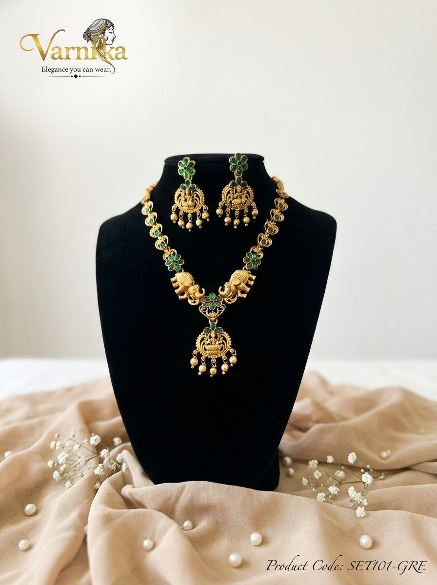 SET101 - Gaja Lakshmi Antique Matte Necklace Set