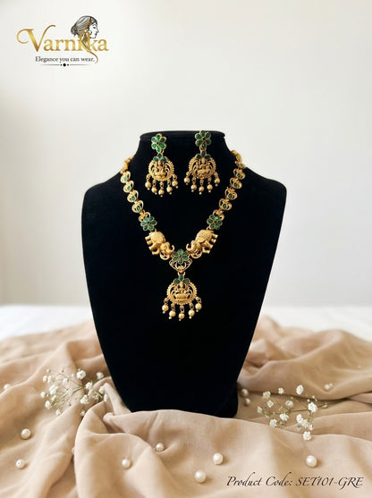 SET101 - Gaja Lakshmi Antique Matte Necklace Set