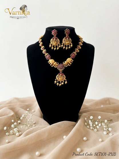 SET101 - Gaja Lakshmi Antique Matte Necklace Set