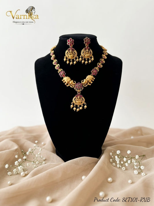 SET101 - Gaja Lakshmi Antique Matte Necklace Set