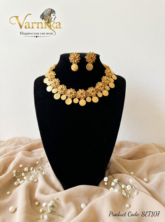 SET107 - Krupa Floral Kasu Mala Set