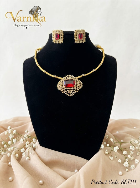 SET111 - Ruby Red Statement Collar Necklace Set