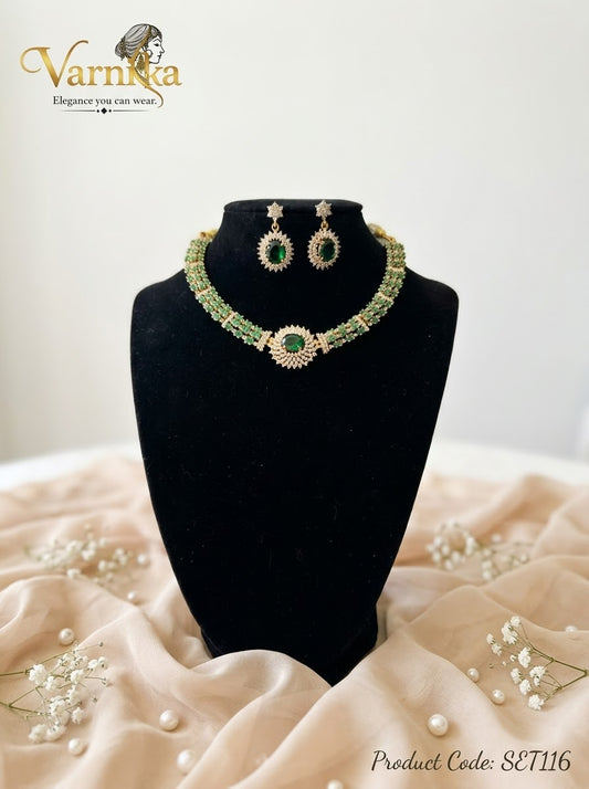 SET116 - Emerald Green & American Diamond Choker Set