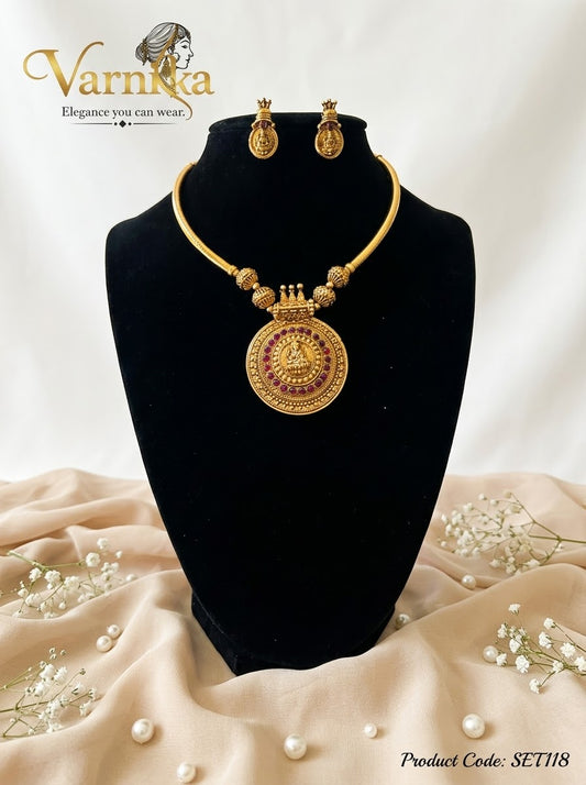 SET118 - Antique Lakshmi Hasli Choker Set with Kemp Accents