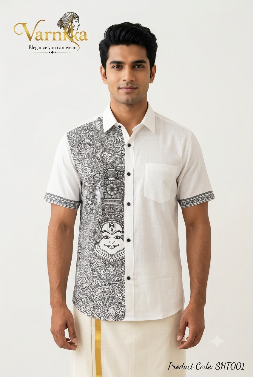 SHT001 -  Monochrome Kathakali Line-Art Men's Short Sleeve Shirt