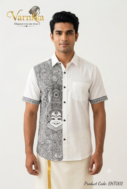 SHT001 -  Monochrome Kathakali Line-Art Men's Short Sleeve Shirt