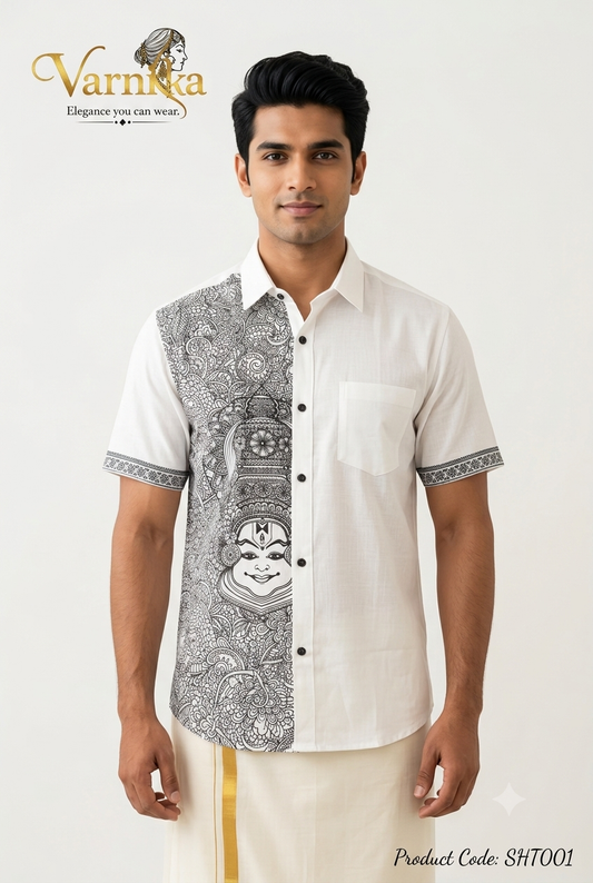 SHT001 -  Monochrome Kathakali Line-Art Men's Short Sleeve Shirt