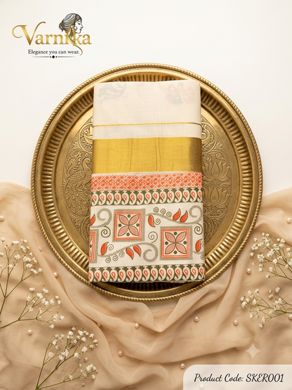 ⁠SKER001- Mayura Floral Kasavu Cotton Saree