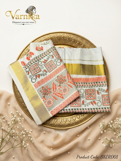 ⁠SKER001- Mayura Floral Kasavu Cotton Saree