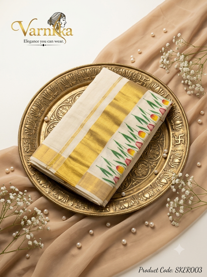 ⁠SKER003 - The Tulip Breeze Kasavu Saree