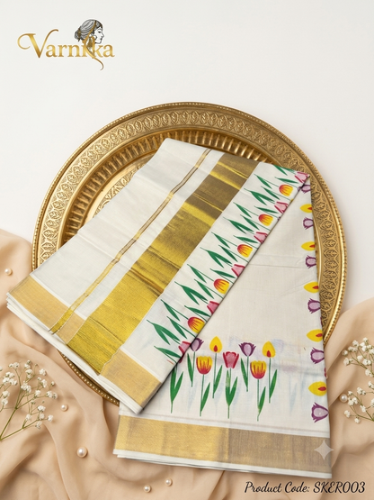 ⁠SKER003 - The Tulip Breeze Kasavu Saree