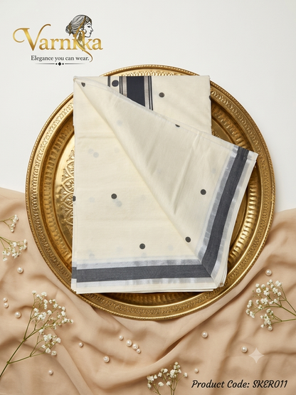 SKER011 - Aadhira Black & Silver Border Kerala Set Saree