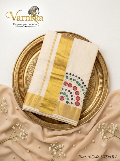 SKER012 - Aarudra Mirror-Work Kasavu Set Saree