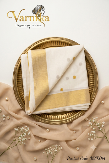 SKER014 - Golden Butta Kerala Kasavu Saree