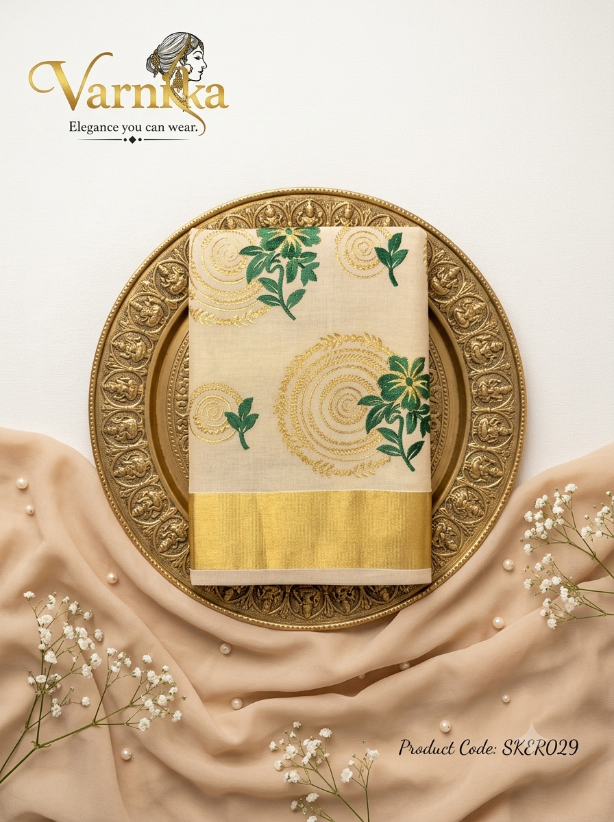 SKER029 - Swarnam Floral Embroidered Tissue Saree