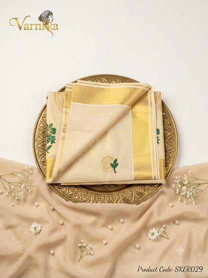 SKER029 - Swarnam Floral Embroidered Tissue Saree