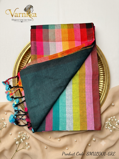 SMUL001 - The Rangoli Check – Multicolor Mul Mul Cotton Saree