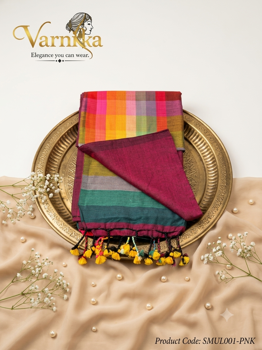 SMUL001 - The Rangoli Check – Multicolor Mul Mul Cotton Saree