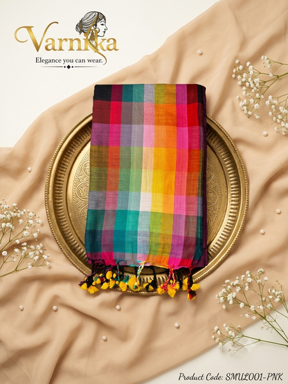 SMUL001 - The Rangoli Check – Multicolor Mul Mul Cotton Saree