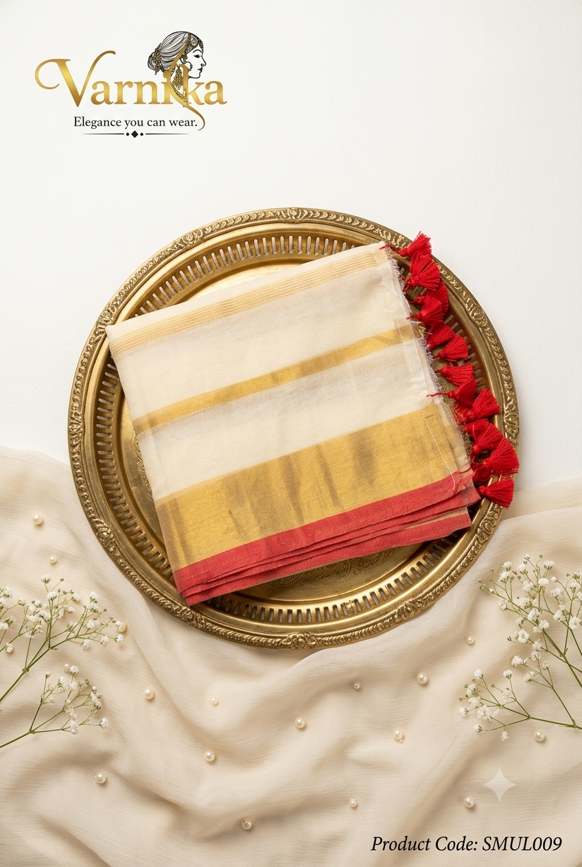 SMUL009 - Crimson & Gold Accents Mul Cotton Saree