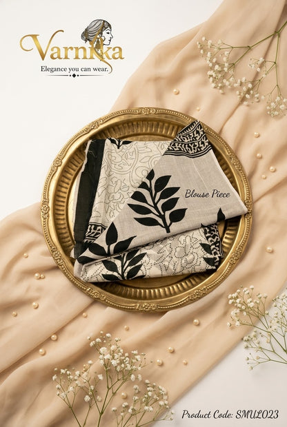 SMUL023 - Kalam Leaf Motif Pure Mulmul Cotton Saree