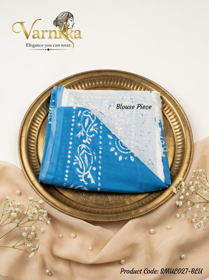 SMUL027 - Batik Print Mulmul Cotton Saree with Contrast Blouse Piece