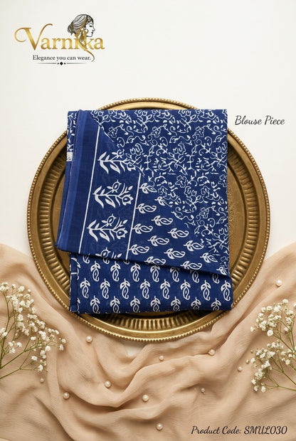 SMUL030 - Midnight Blue Floral Buti Mulmul Saree