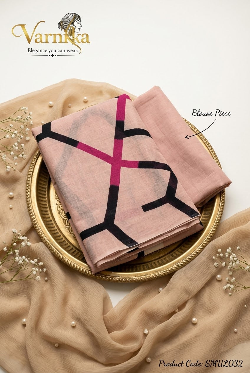 SMUL032 - Blush Mosaic Mulmul Cotton Saree