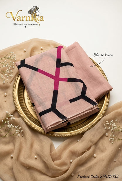 SMUL032 - Blush Mosaic Mulmul Cotton Saree