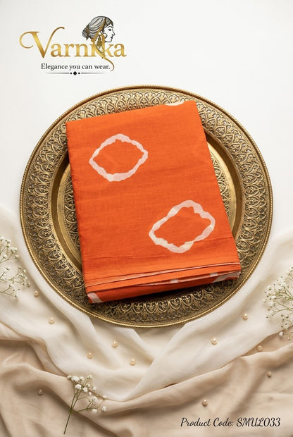 SMUL033 - Tangerine Dream Mulmul Cotton Saree with Tie-Dye Motifs