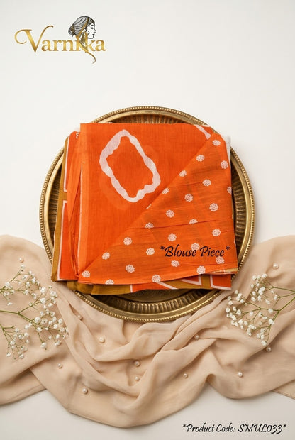 SMUL033 - Tangerine Dream Mulmul Cotton Saree with Tie-Dye Motifs