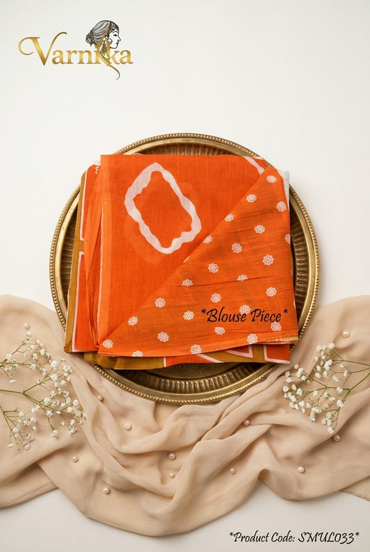 SMUL033 - Tangerine Dream Mulmul Cotton Saree with Tie-Dye Motifs