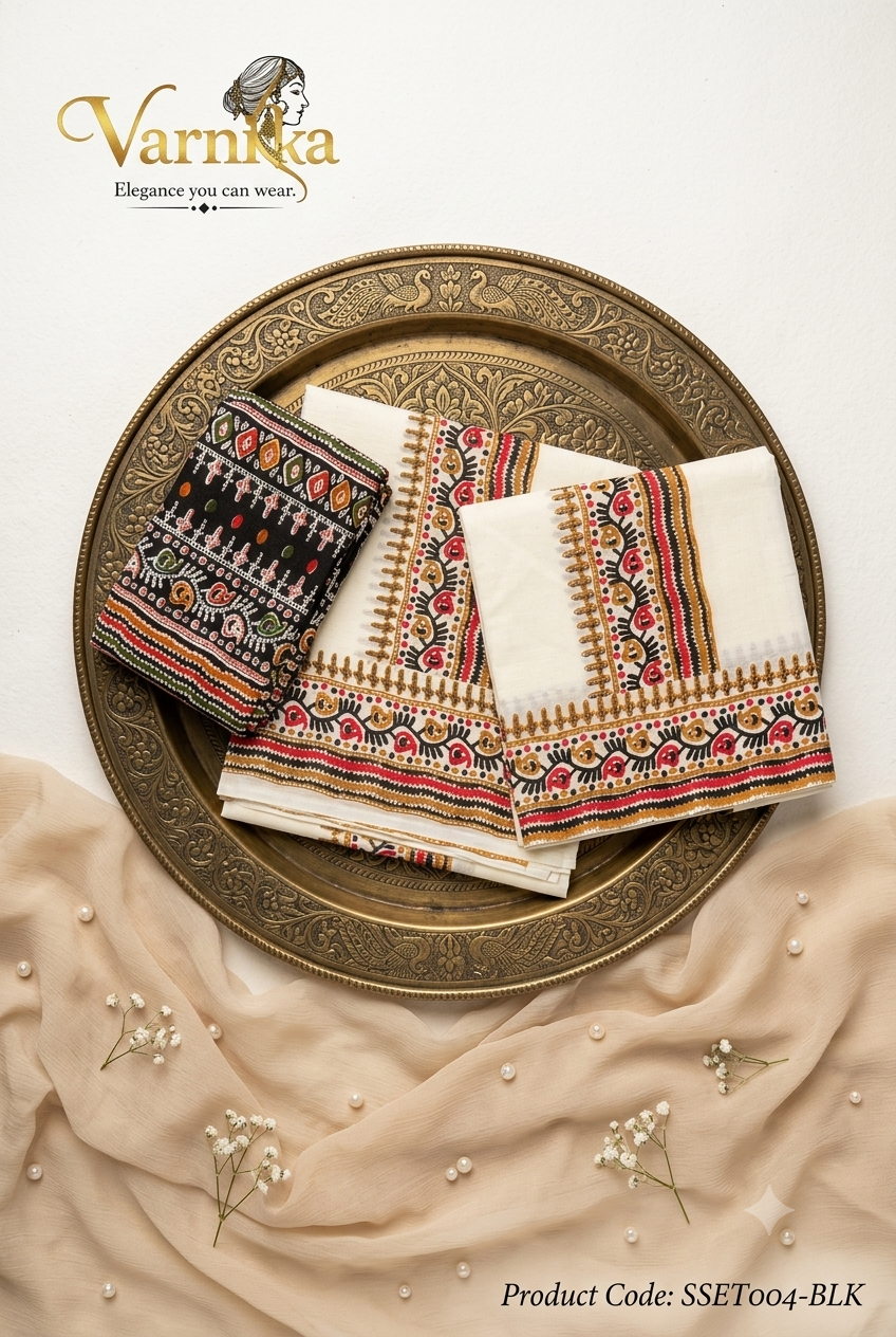 SSET004 - Maya Kalamkari Powerloom Set Mundu