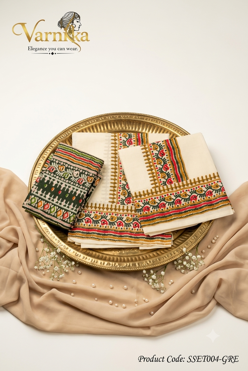 SSET004 - Maya Kalamkari Powerloom Set Mundu