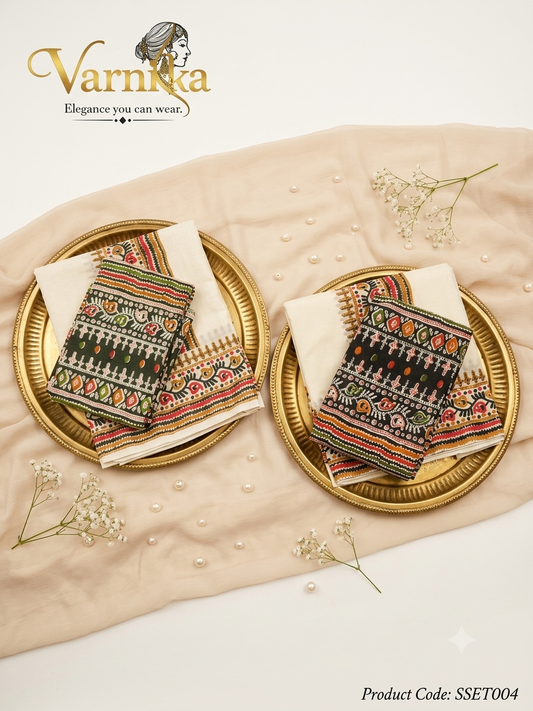 SSET004 - Maya Kalamkari Powerloom Set Mundu
