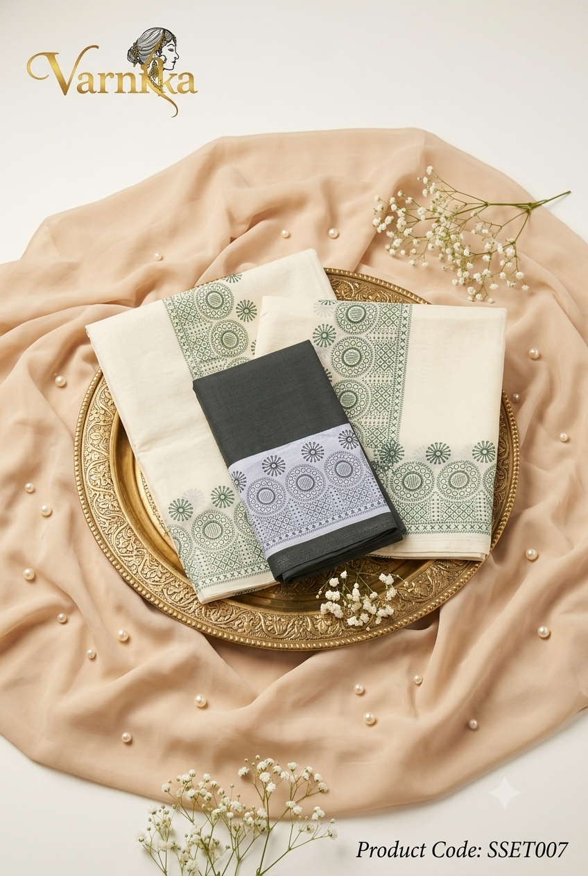 SSET007 - Malabar Mosaic Powerloom Set Mundu