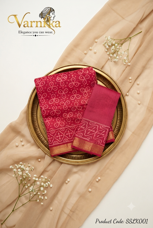 SSLK001 - Maheshwari  Silk Saree in Magenta Pink with All-Over Motif Print & Gold Zari Border