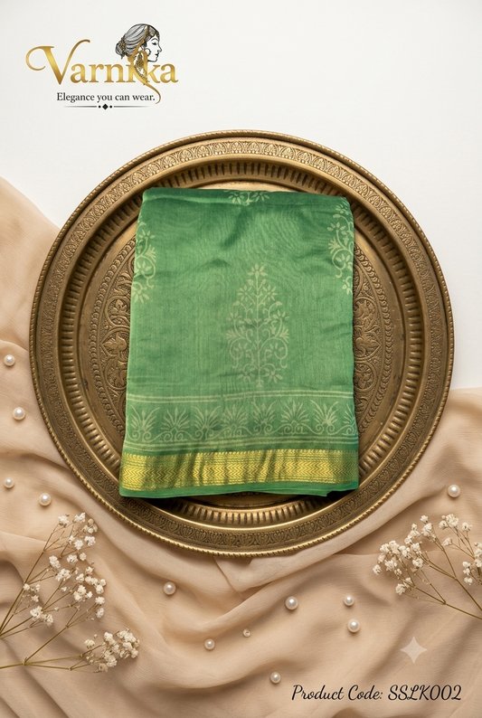 SSLK002 - Sage Emerald Maheshwari Silk Saree