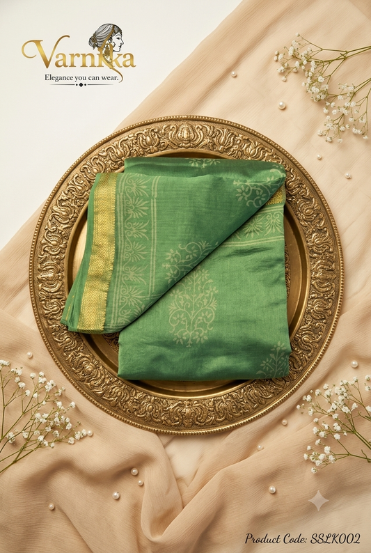 SSLK002 - Sage Emerald Maheshwari Silk Saree